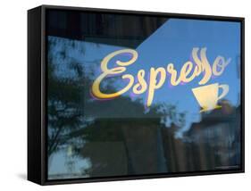 Espresso Sign in Cafe Window, Portland, Oregon, USA-Janis Miglavs-Framed Stretched Canvas