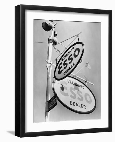 Esso Gasoline Dealer Sign on Chestnut St. in Philadelphia in 1939-null-Framed Photo