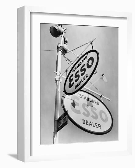 Esso Gasoline Dealer Sign on Chestnut St. in Philadelphia in 1939-null-Framed Photo