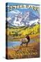 Estes Park, Colorado - Mountains and Elk-Lantern Press-Stretched Canvas