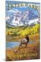 Estes Park, Colorado - Mountains and Elk-Lantern Press-Mounted Art Print