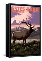 Estes Park Village, Colorado - Elk and Sunset-Lantern Press-Framed Stretched Canvas