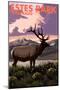 Estes Park Village, Colorado - Elk and Sunset-Lantern Press-Mounted Art Print