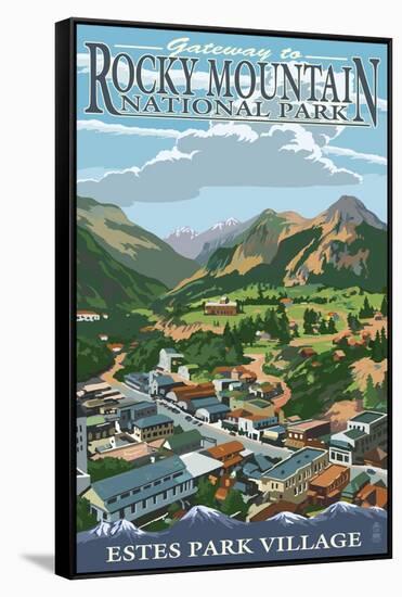 Estes Park Village, Colorado - Town View-Lantern Press-Framed Stretched Canvas