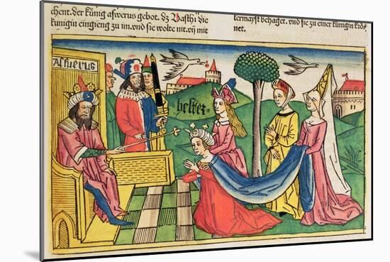 Esther 2 15-18, Esther is chosen to be Queen by the Persian King Ahasuerus, from Nuremberg Bible-null-Mounted Giclee Print