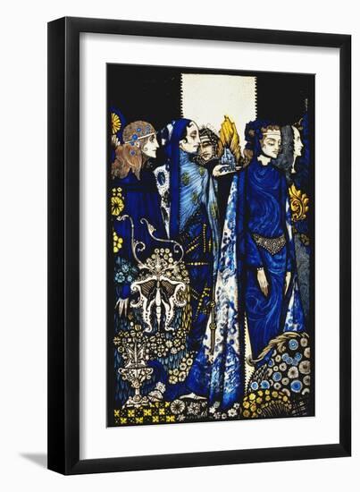 Etain, Helen, Maeve and Fand, Golden Deirdre's Tender Hand'. 'Queens', Nine Glass Panels Acided,…-Harry Clarke-Framed Giclee Print