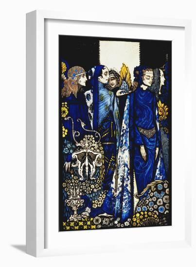 Etain, Helen, Maeve and Fand, Golden Deirdre's Tender Hand'. 'Queens', Nine Glass Panels Acided,…-Harry Clarke-Framed Giclee Print