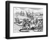 Etching of Spanish Explorers and Indigenous People-Bertrand-Framed Giclee Print