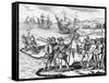 Etching of Spanish Explorers and Indigenous People-Bertrand-Framed Stretched Canvas