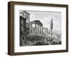 Etching of Temple of Hercules with Tourists and Gardens-Luigi Rossini-Framed Premium Giclee Print