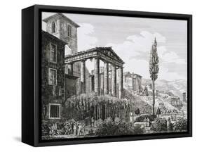 Etching of Temple of Hercules with Tourists and Gardens-Luigi Rossini-Framed Stretched Canvas
