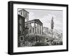 Etching of Temple of Hercules with Tourists and Gardens-Luigi Rossini-Framed Giclee Print