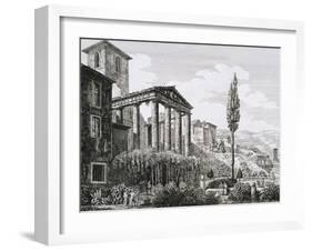 Etching of Temple of Hercules with Tourists and Gardens-Luigi Rossini-Framed Giclee Print