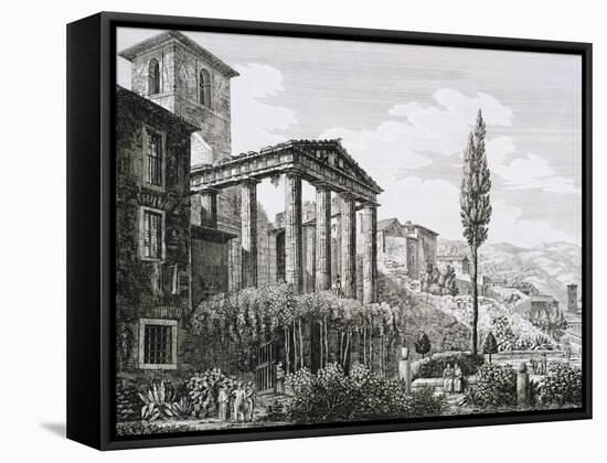 Etching of Temple of Hercules with Tourists and Gardens-Luigi Rossini-Framed Stretched Canvas