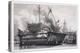 Etching of the Rotherhithe in Floating Dock, 1815-null-Stretched Canvas