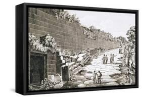 Etching of Tourists on Excavated Roman Road-Luigi Rossini-Framed Stretched Canvas