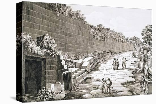Etching of Tourists on Excavated Roman Road-Luigi Rossini-Stretched Canvas