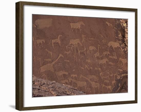 Etchings on Sandstone, 6000 Years Old, Finest Rock Art in Africa, Damaraland, Namibia-Tony Waltham-Framed Photographic Print