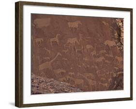 Etchings on Sandstone, 6000 Years Old, Finest Rock Art in Africa, Damaraland, Namibia-Tony Waltham-Framed Photographic Print