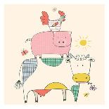 Farm Animals.Cow,Pig and Cock, Rooster-Eteri Davinski-Art Print