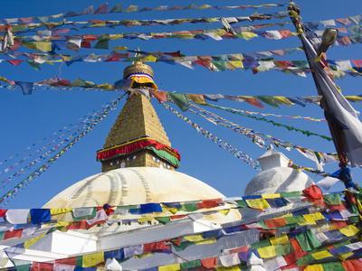 Boudhanath Stupa and Prayer Flags, Kathmandu, Nepal.