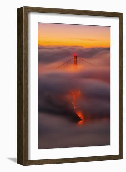 Ethereal Gold, Fog Covered Golden Gate Bridge, San Francisco-null-Framed Photographic Print