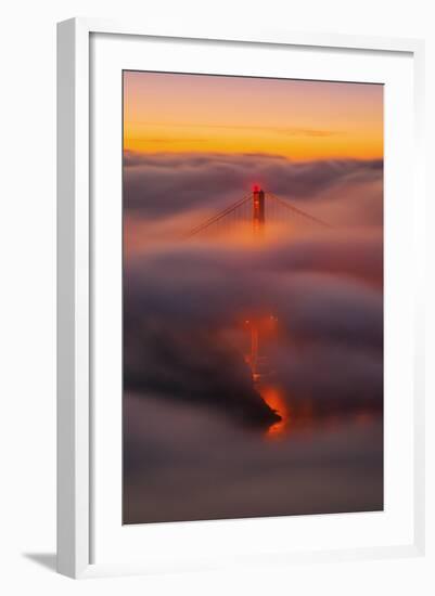 Ethereal Gold, Fog Covered Golden Gate Bridge, San Francisco-null-Framed Photographic Print