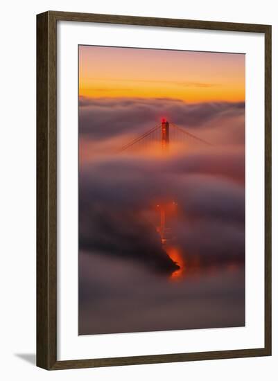 Ethereal Gold, Fog Covered Golden Gate Bridge, San Francisco-null-Framed Photographic Print