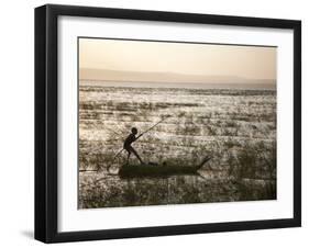 Ethiopia, Lake Awassa; a Young Boy Punts a Traditional Reed Tankwa Through the Reeds-Niels Van Gijn-Framed Photographic Print