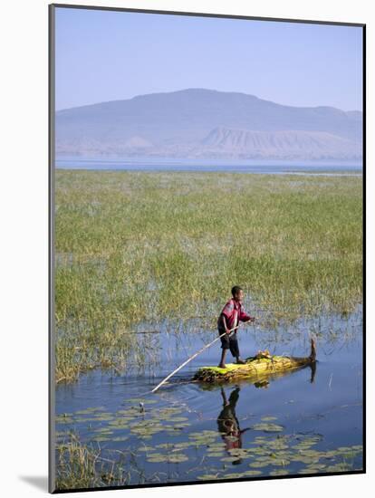 Ethiopia, Lake Awassa; a Young Boy Punts a Traditional Reed Tankwa Through the Reeds-Niels Van Gijn-Mounted Photographic Print