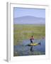 Ethiopia, Lake Awassa; a Young Boy Punts a Traditional Reed Tankwa Through the Reeds-Niels Van Gijn-Framed Photographic Print