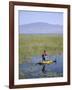 Ethiopia, Lake Awassa; a Young Boy Punts a Traditional Reed Tankwa Through the Reeds-Niels Van Gijn-Framed Photographic Print