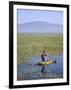 Ethiopia, Lake Awassa; a Young Boy Punts a Traditional Reed Tankwa Through the Reeds-Niels Van Gijn-Framed Photographic Print