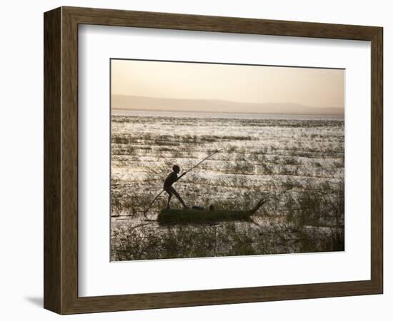 Ethiopia, Lake Awassa; a Young Boy Punts a Traditional Reed Tankwa Through the Reeds-Niels Van Gijn-Framed Photographic Print