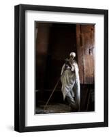 Ethiopia, Lalibela; a Priest in One of the Ancient Rock-Hewn Churches of Lalibela-Niels Van Gijn-Framed Photographic Print