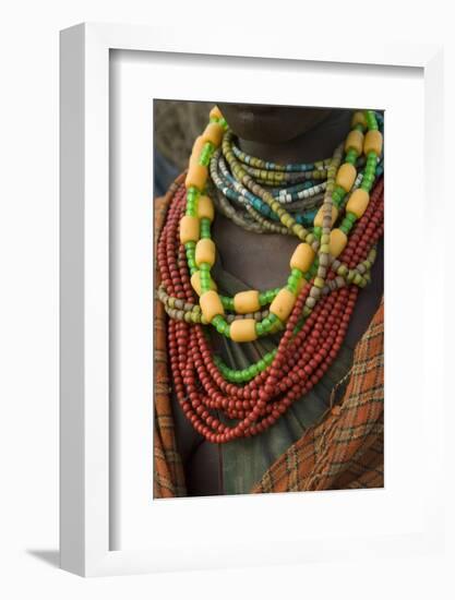 Ethiopia: Lower Omo River Basin, Omo Delta, a woman's beaded necklaces-Alison Jones-Framed Photographic Print