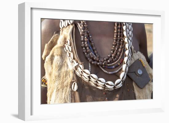 Ethiopia, Omo River Valley, South Omo, Hamer tribe. Detail of a necklace and cowrie shells-Ellen Goff-Framed Photographic Print