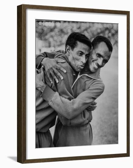 Ethiopian Runners Abebe Bikila and Mamo Wolde During Exhibition Race at Berlin Olympic Stadium-null-Framed Premium Photographic Print