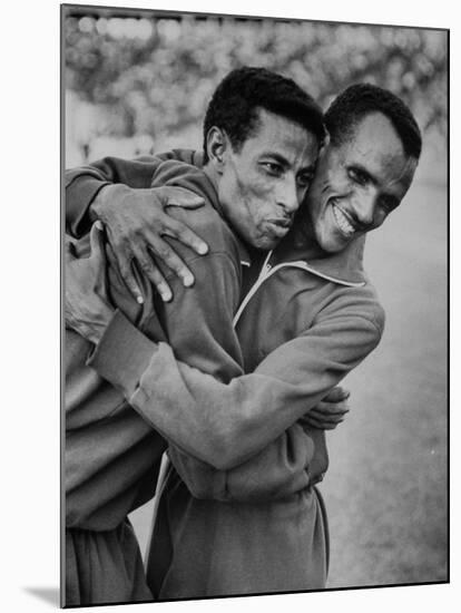Ethiopian Runners Abebe Bikila and Mamo Wolde During Exhibition Race at Berlin Olympic Stadium-null-Mounted Premium Photographic Print