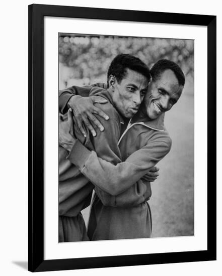 Ethiopian Runners Abebe Bikila and Mamo Wolde During Exhibition Race at Berlin Olympic Stadium-null-Framed Premium Photographic Print