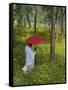 Ethiopian Woman Holding a Red Umbrella in a Field of Eucalyptus and Blooming Yellow Meskel Flowers-Gavin Hellier-Framed Stretched Canvas