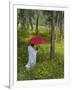 Ethiopian Woman Holding a Red Umbrella in a Field of Eucalyptus and Blooming Yellow Meskel Flowers-Gavin Hellier-Framed Photographic Print