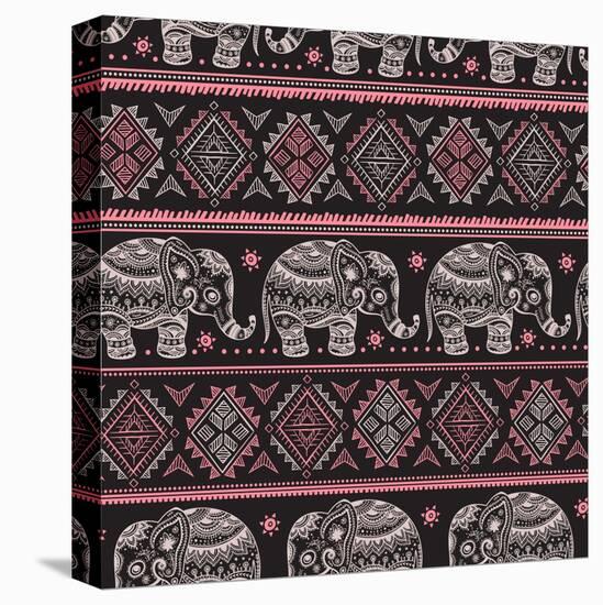 Ethnic Elephant Seamless-transiastock-Stretched Canvas