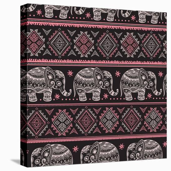 Ethnic Elephant Seamless-transiastock-Stretched Canvas