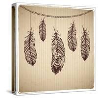 Ethnic Feather On The Cardboard Background-transiastock-Stretched Canvas