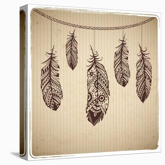 Ethnic Feather On The Cardboard Background-transiastock-Stretched Canvas