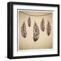 Ethnic Feather On The Cardboard Background-transiastock-Framed Art Print