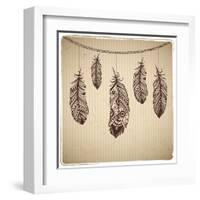 Ethnic Feather On The Cardboard Background-transiastock-Framed Art Print