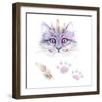 Ethno Cat Watercolor-Alina Shtefuriak-Framed Art Print