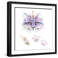 Ethno Cat Watercolor-Alina Shtefuriak-Framed Art Print